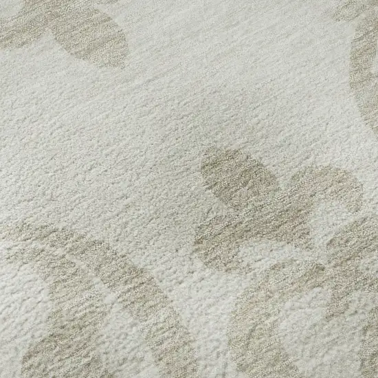 Ivory And Beige Damask Washable Area Rug With UV Protection Photo 9