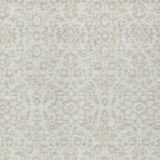 Ivory And Beige Damask Washable Indoor Outdoor Area Rug Photo 6