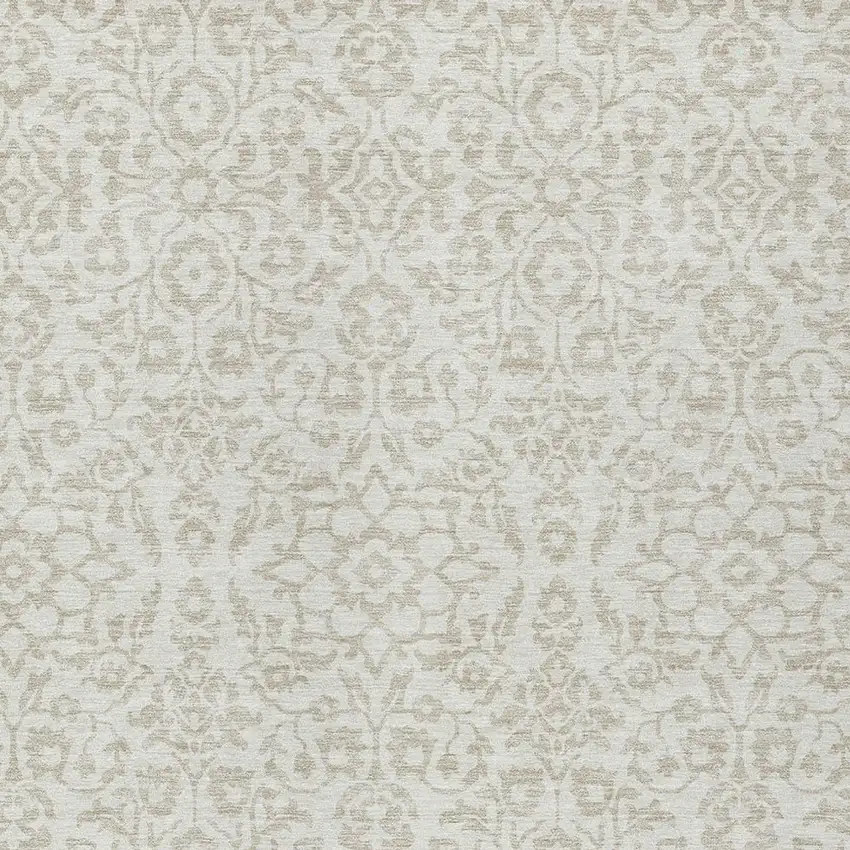 Ivory And Beige Damask Washable Indoor Outdoor Area Rug Photo 6