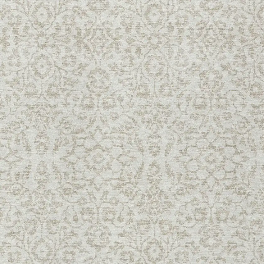 Ivory And Beige Damask Washable Indoor Outdoor Area Rug Photo 6