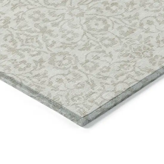 Ivory And Beige Damask Washable Indoor Outdoor Area Rug Photo 5