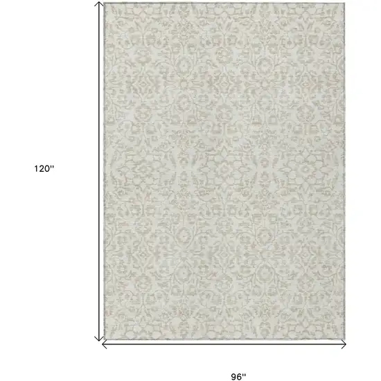Ivory And Beige Damask Washable Indoor Outdoor Area Rug Photo 3