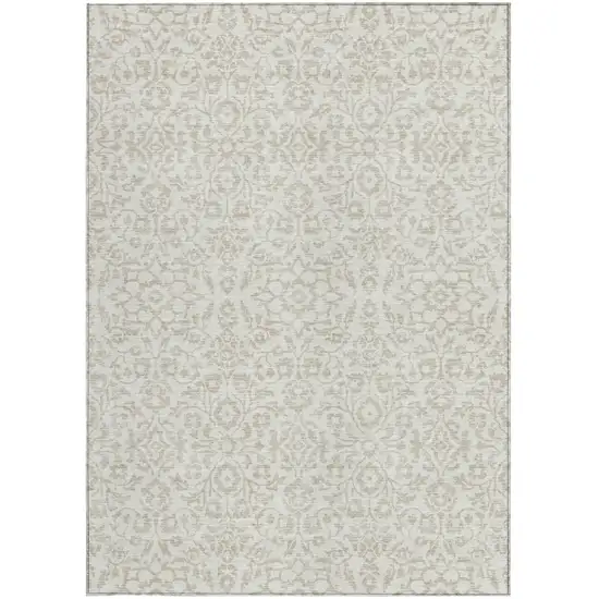 Ivory And Beige Damask Washable Indoor Outdoor Area Rug Photo 7