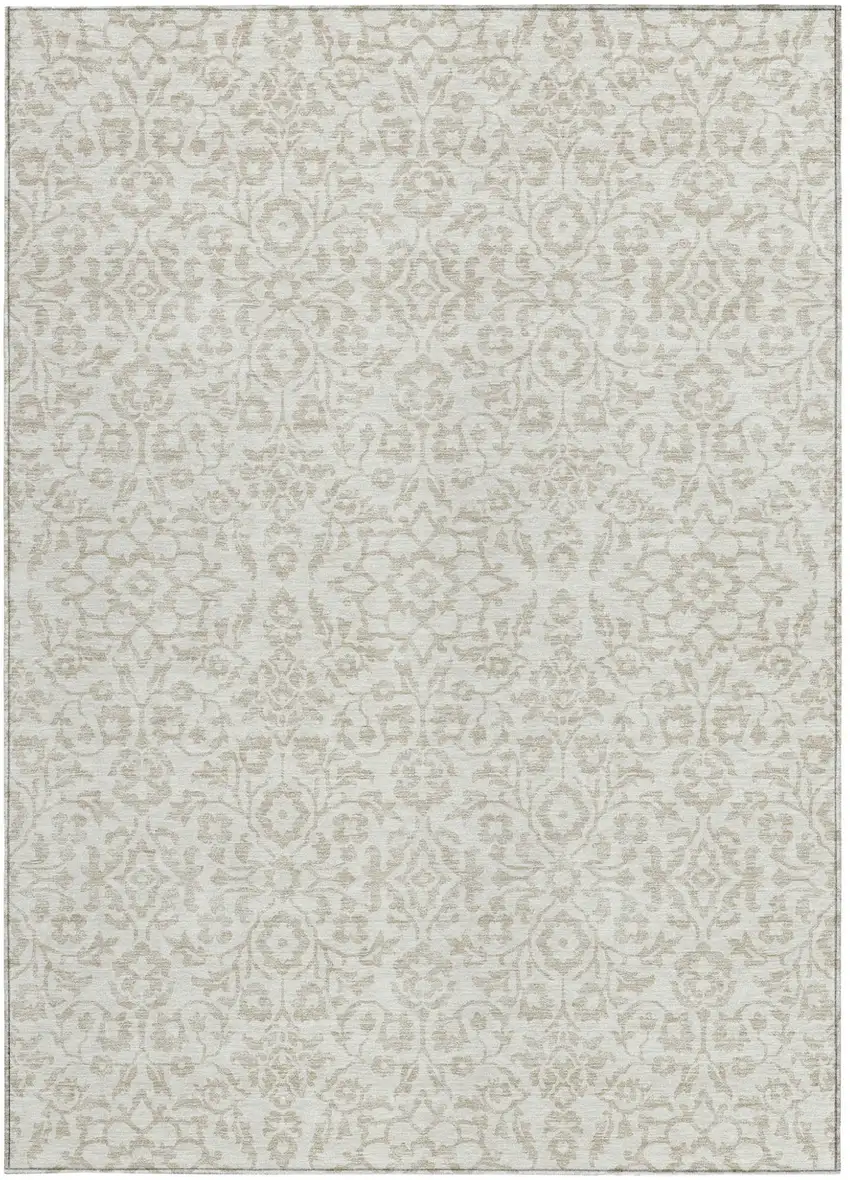 Ivory And Beige Damask Washable Indoor Outdoor Area Rug Photo 7