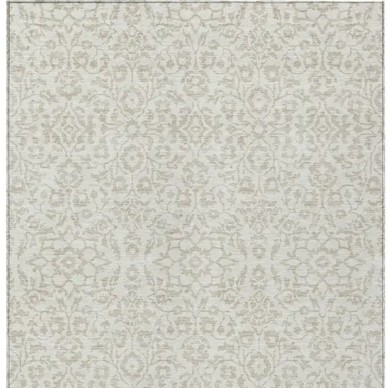 Ivory And Beige Damask Washable Indoor Outdoor Area Rug Photo 6