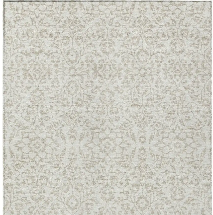 Ivory And Beige Damask Washable Indoor Outdoor Area Rug Photo 6