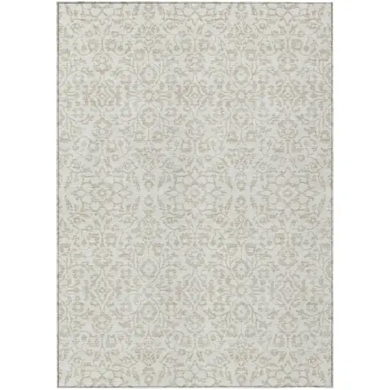 Ivory And Beige Damask Washable Indoor Outdoor Area Rug Photo 2