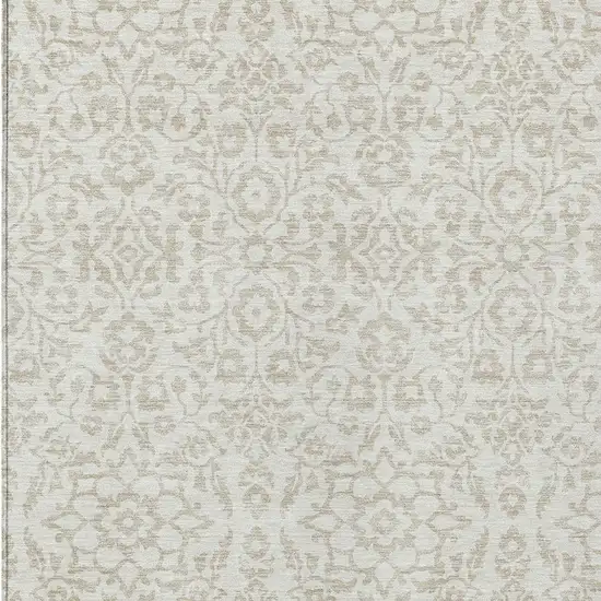 Ivory And Beige Damask Washable Indoor Outdoor Area Rug Photo 6