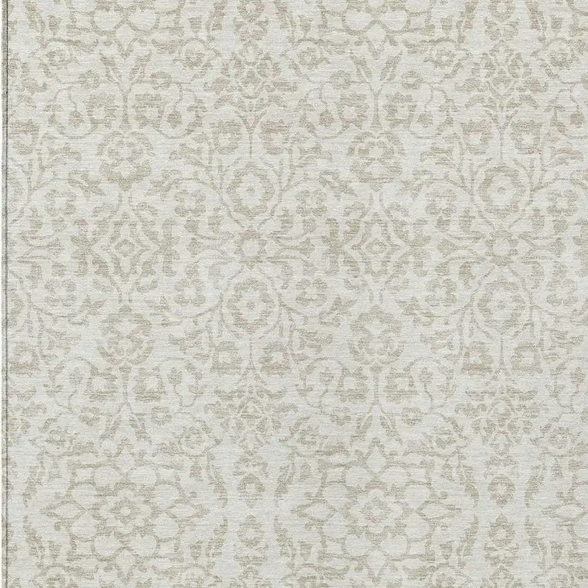 Ivory And Beige Damask Washable Indoor Outdoor Area Rug Photo 6