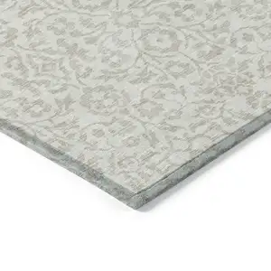 Photo of Ivory And Beige Damask Washable Indoor Outdoor Area Rug