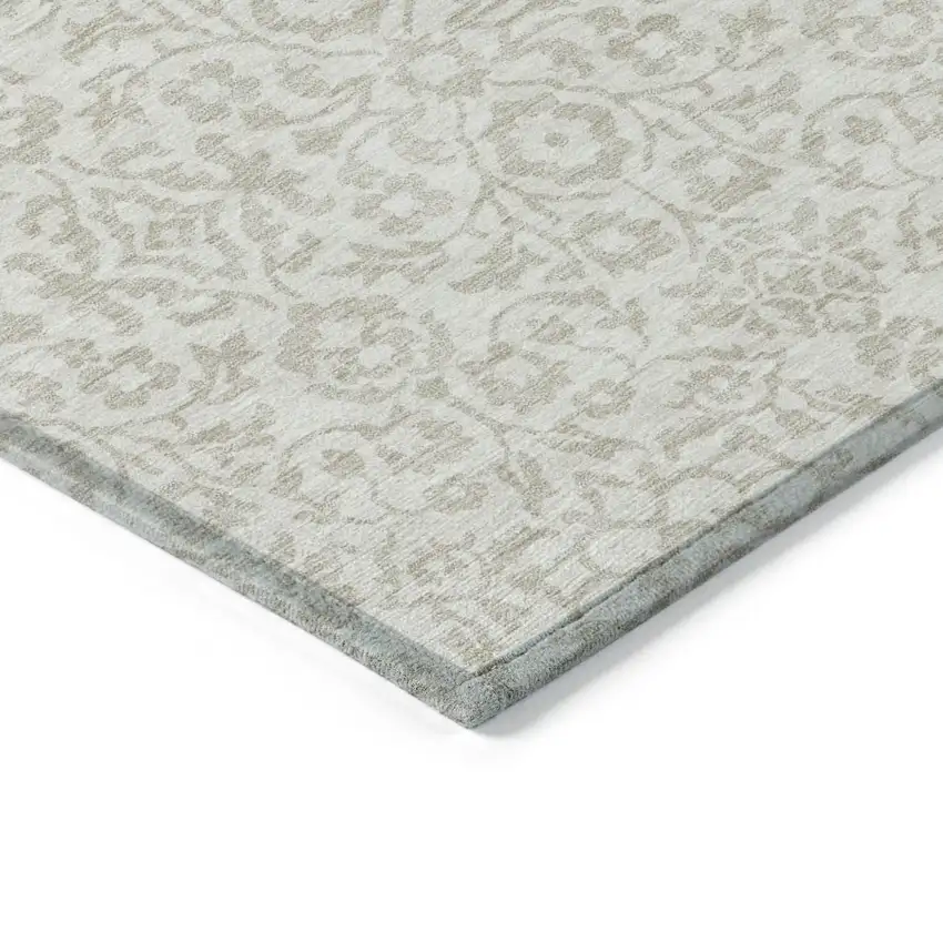 Ivory And Beige Damask Washable Indoor Outdoor Area Rug Photo 5