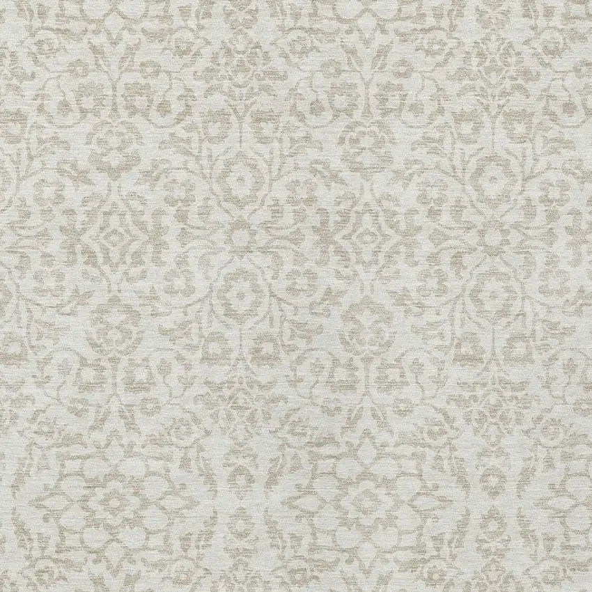 Ivory And Beige Damask Washable Indoor Outdoor Area Rug Photo 6