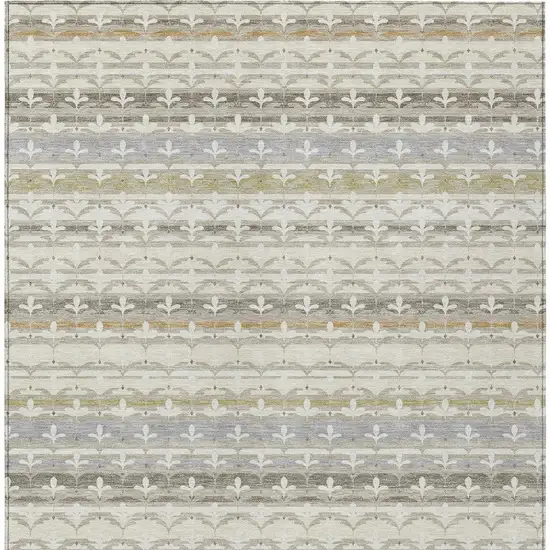 Ivory And Beige Damask Washable Indoor Outdoor Area Rug Photo 3