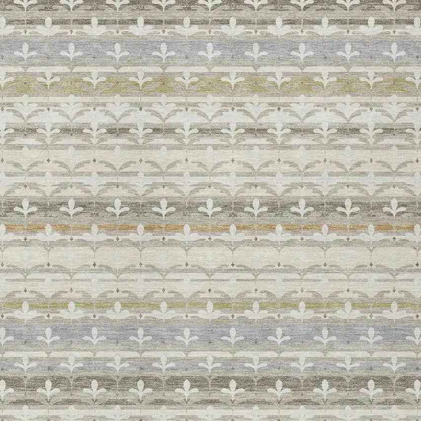Ivory And Beige Damask Washable Indoor Outdoor Area Rug Photo 2