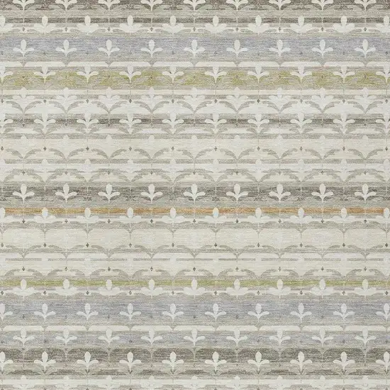 Ivory And Beige Damask Washable Indoor Outdoor Area Rug Photo 2