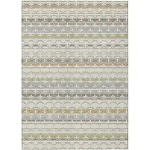 Photo of Ivory And Beige Damask Washable Indoor Outdoor Area Rug