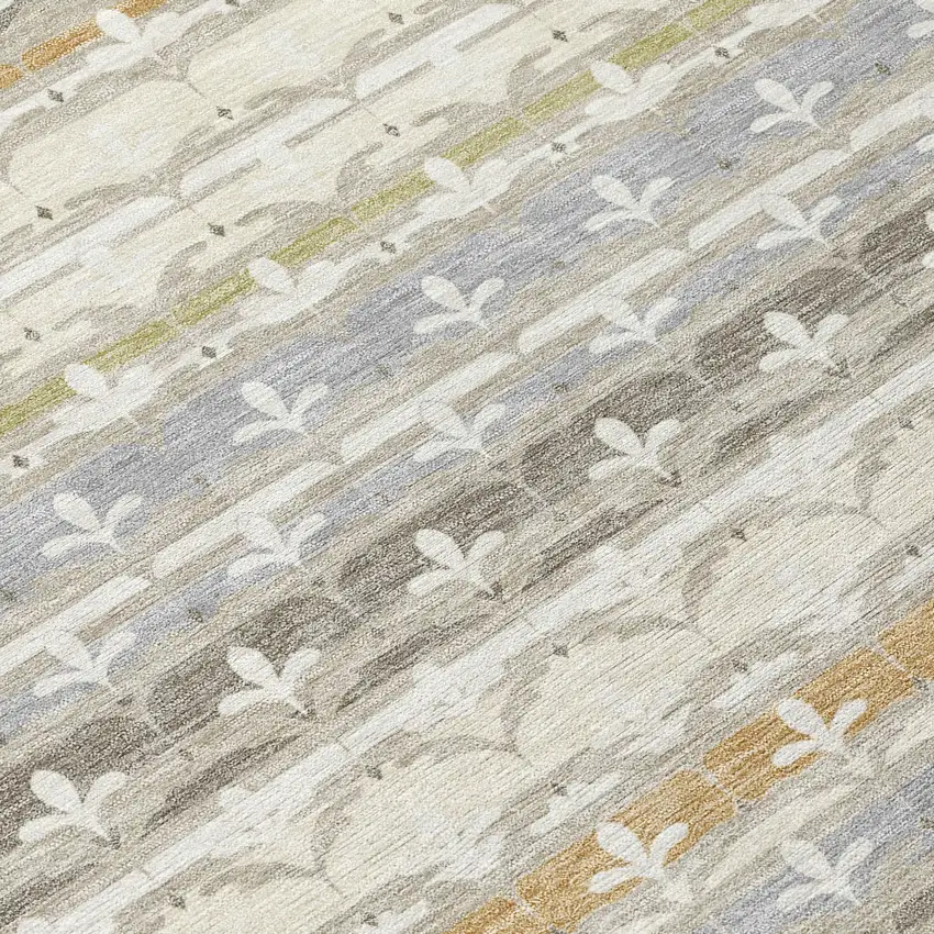 Ivory And Beige Damask Washable Indoor Outdoor Area Rug Photo 9