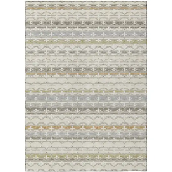 Ivory And Beige Damask Washable Indoor Outdoor Area Rug Photo 1
