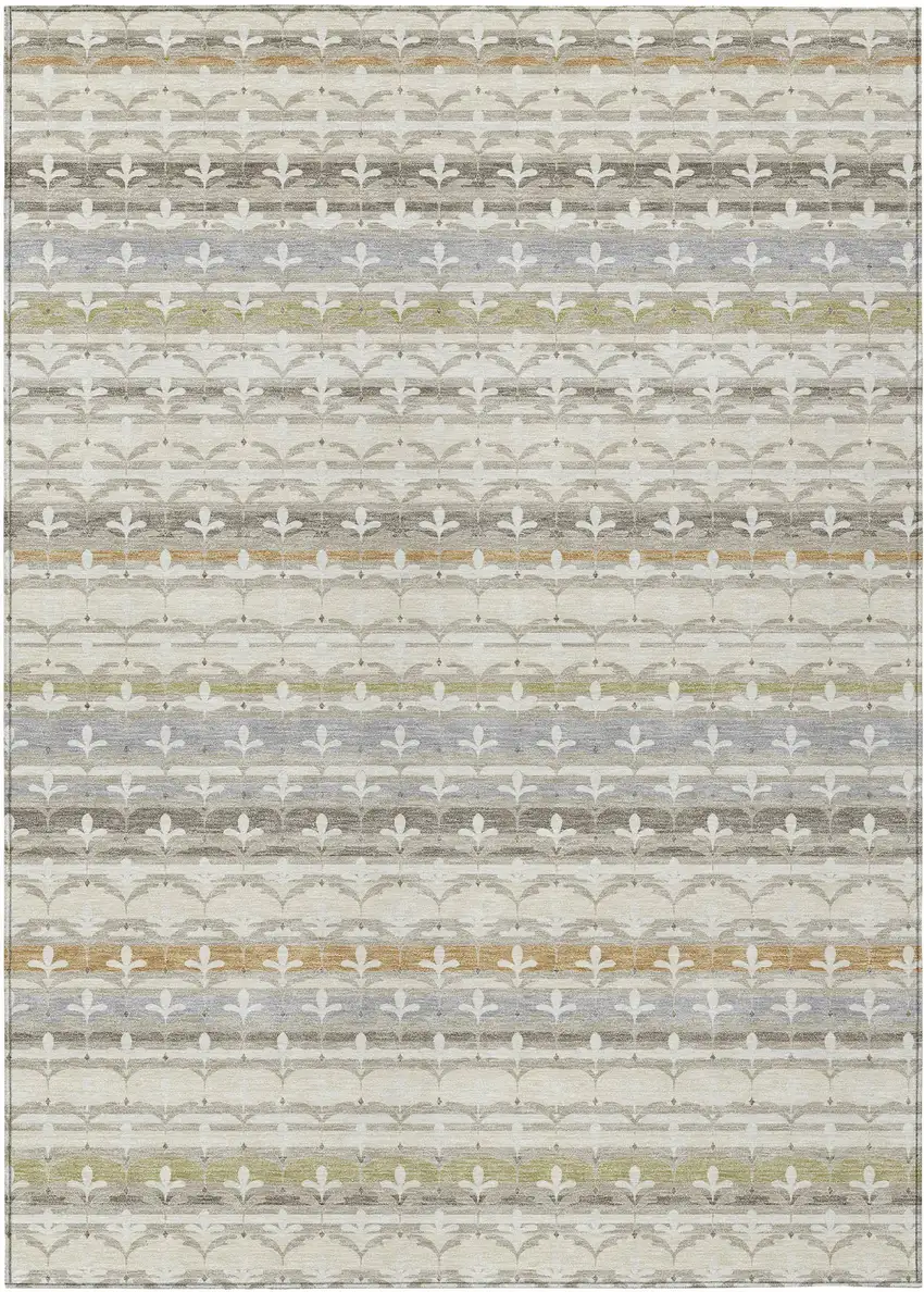 Ivory And Beige Damask Washable Indoor Outdoor Area Rug Photo 1
