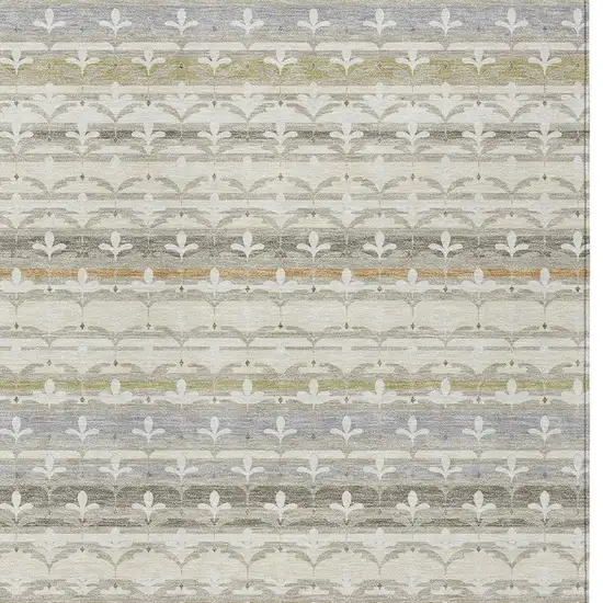 Ivory And Beige Damask Washable Indoor Outdoor Area Rug Photo 2