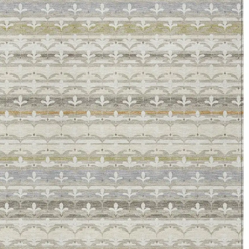 Ivory And Beige Damask Washable Indoor Outdoor Area Rug Photo 2