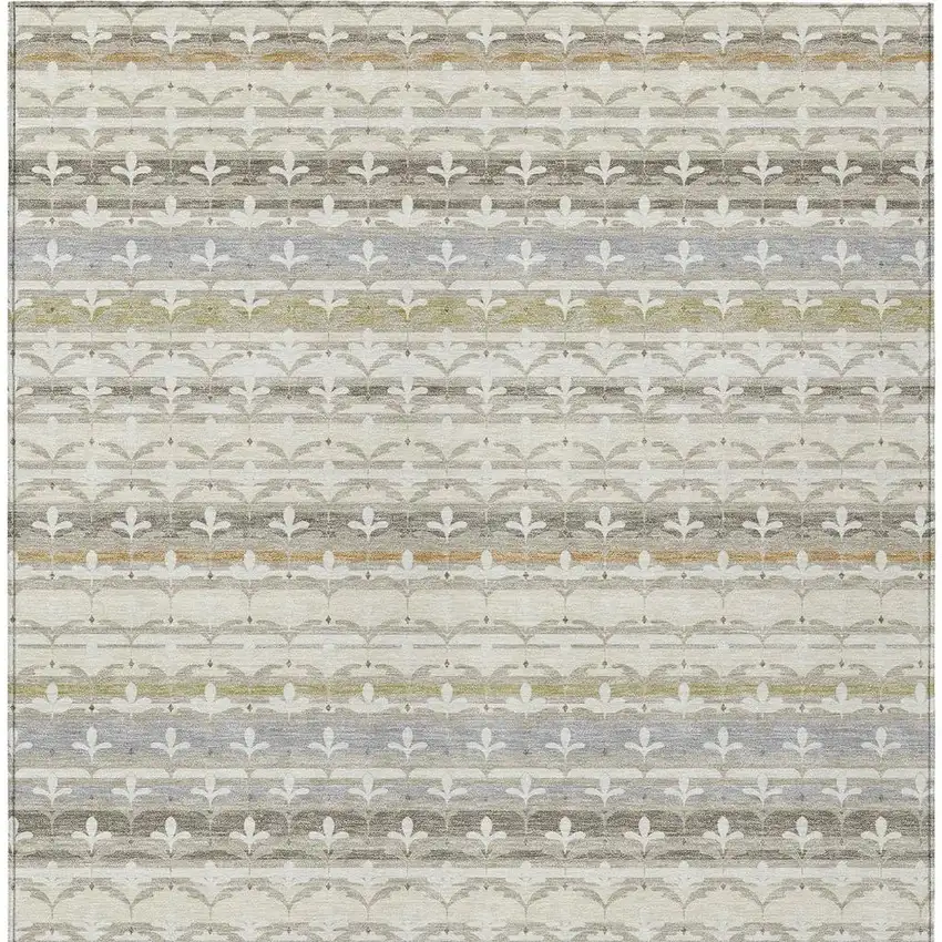 Ivory And Beige Damask Washable Indoor Outdoor Area Rug Photo 3