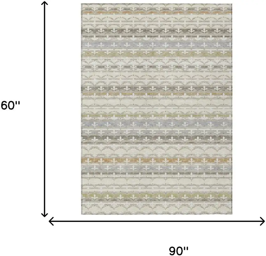 Ivory And Beige Damask Washable Indoor Outdoor Area Rug Photo 6