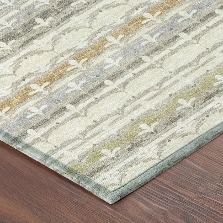 Ivory And Beige Damask Washable Indoor Outdoor Area Rug Photo 8