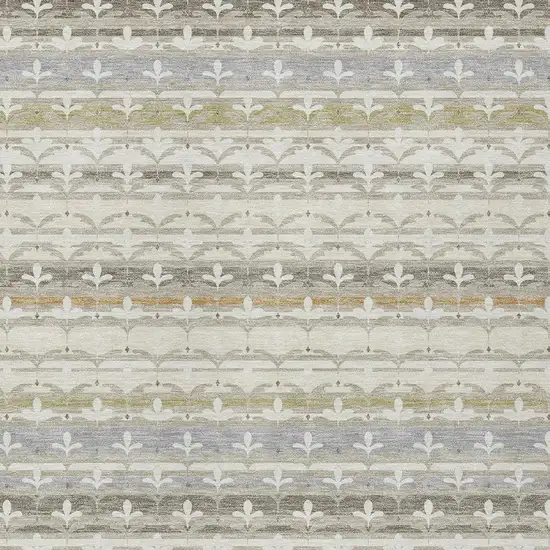 Ivory And Beige Damask Washable Indoor Outdoor Area Rug Photo 2