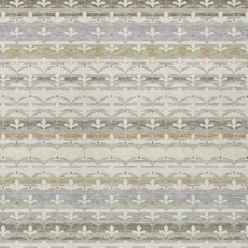 Ivory And Beige Damask Washable Indoor Outdoor Area Rug Photo 2