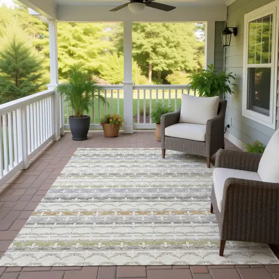Ivory And Beige Damask Washable Indoor Outdoor Area Rug Photo 4