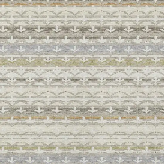 Ivory And Beige Damask Washable Indoor Outdoor Area Rug Photo 2