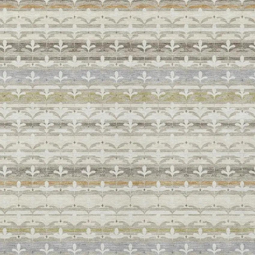 Ivory And Beige Damask Washable Indoor Outdoor Area Rug Photo 2