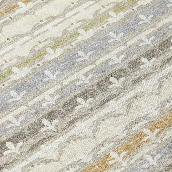 Ivory And Beige Damask Washable Indoor Outdoor Area Rug Photo 9