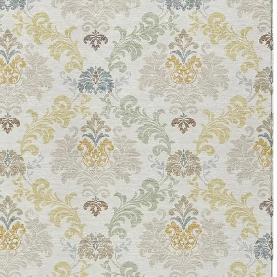 Ivory And Beige Damask Washable Indoor Outdoor Area Rug Photo 2