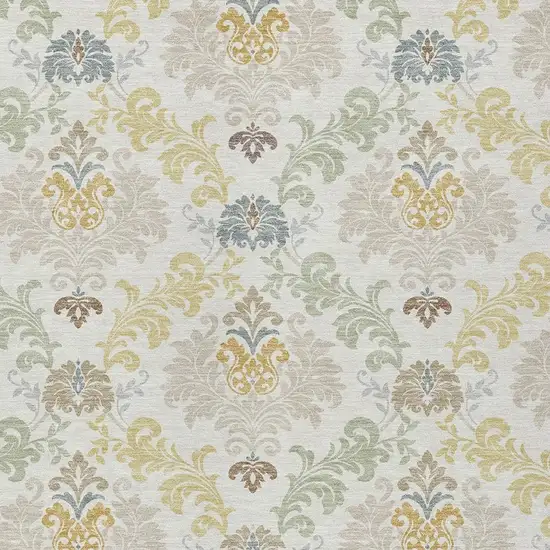 Ivory And Beige Damask Washable Indoor Outdoor Area Rug Photo 2