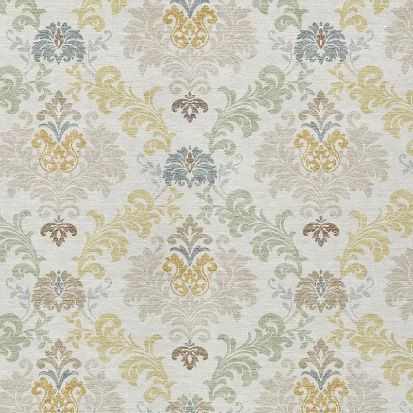 Ivory And Beige Damask Washable Indoor Outdoor Area Rug Photo 2