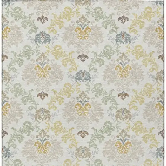 Ivory And Beige Damask Washable Indoor Outdoor Area Rug Photo 3