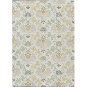 Photo of Ivory And Beige Damask Washable Indoor Outdoor Area Rug