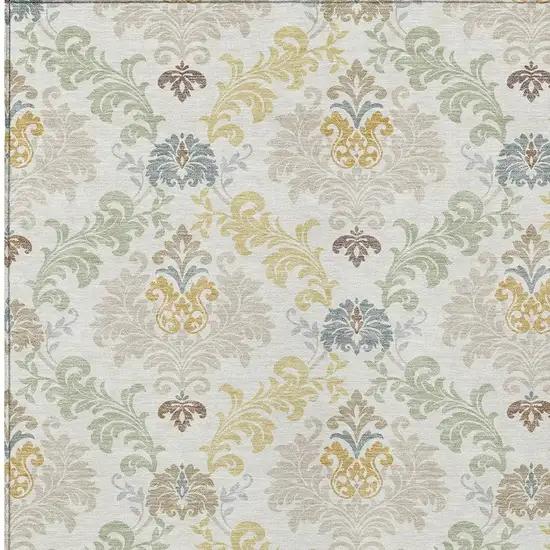 Ivory And Beige Damask Washable Indoor Outdoor Area Rug Photo 2