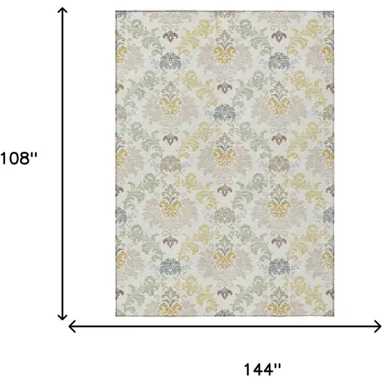 Ivory And Beige Damask Washable Indoor Outdoor Area Rug Photo 6