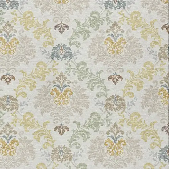 Ivory And Beige Damask Washable Indoor Outdoor Area Rug Photo 2