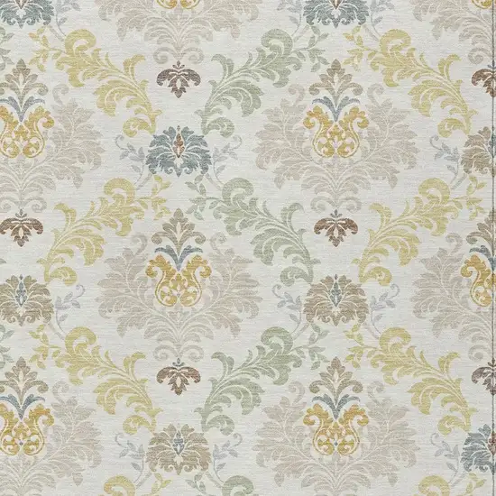 Ivory And Beige Damask Washable Indoor Outdoor Area Rug Photo 2