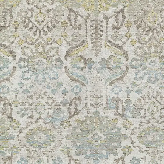 Ivory And Beige Damask Washable Indoor Outdoor Area Rug Photo 2