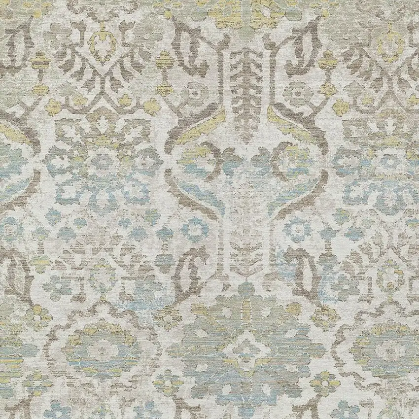 Ivory And Beige Damask Washable Indoor Outdoor Area Rug Photo 2