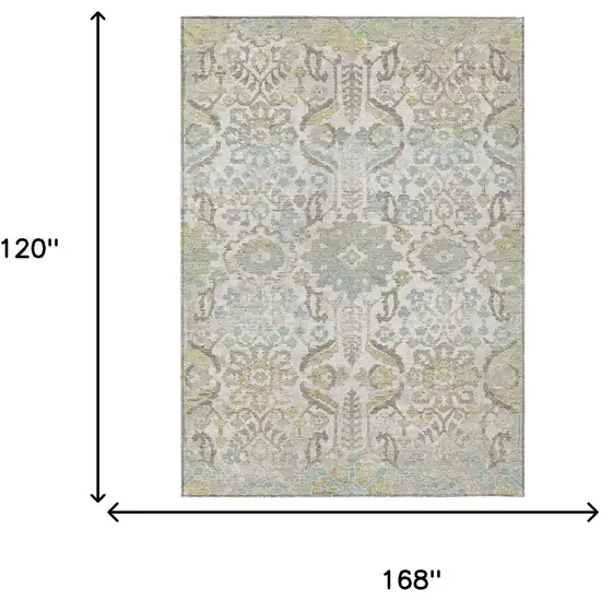 Ivory And Beige Damask Washable Indoor Outdoor Area Rug Photo 6