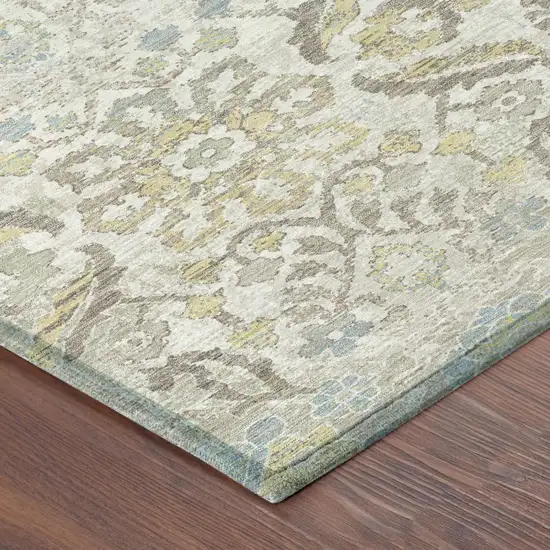 Ivory And Beige Damask Washable Indoor Outdoor Area Rug Photo 4
