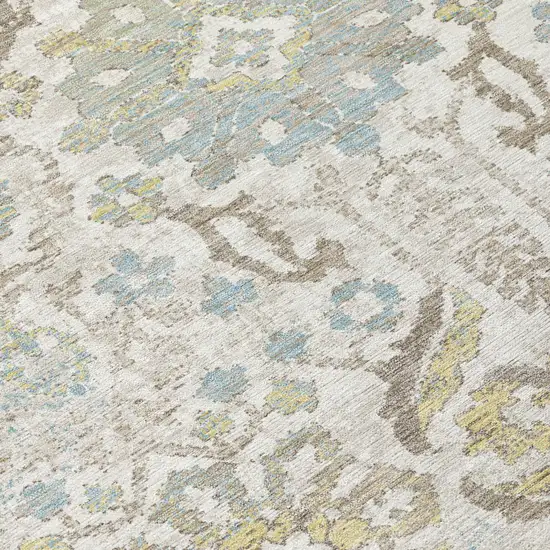 Ivory And Beige Damask Washable Indoor Outdoor Area Rug Photo 5