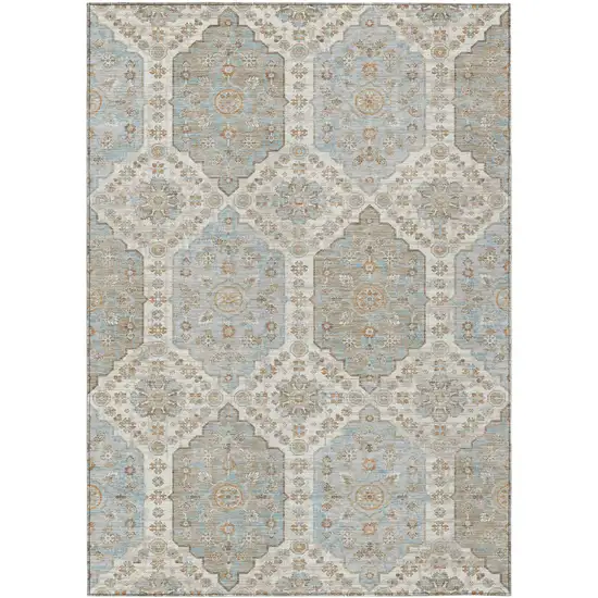 Ivory And Beige Damask Washable Indoor Outdoor Area Rug Photo 1