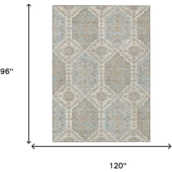 Ivory And Beige Damask Washable Indoor Outdoor Area Rug Photo 6